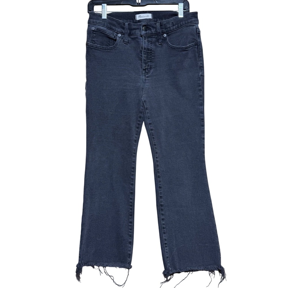 Madewell Cali Demi-Boot Jeans Womens 29P Black High Rise Raw Hem Stretch Denim